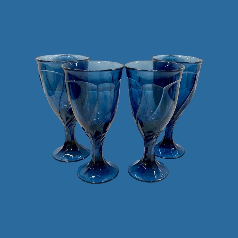 Vintage Noritake Sweet Swirl Cobalt Blue Stemmed Goblets, Set of 4
